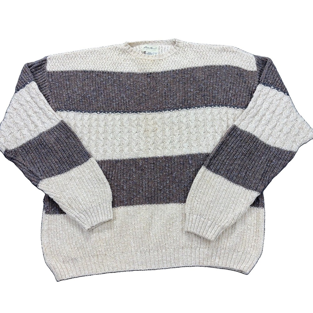 VTG Eddie Bauer Sweater Mens 2XL Tall Brown Chunky Cable Knit Wool Fisherman USA - Picture 1 of 8